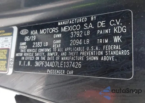 2020 Kia Forte Gt-Line из США, поврежденный, VIN 3KPF34AD7LE137426